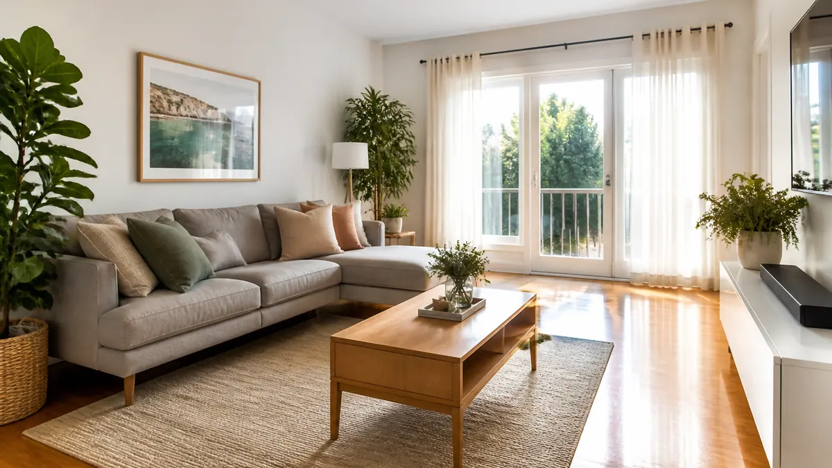 A bright living room after professional cleaning
