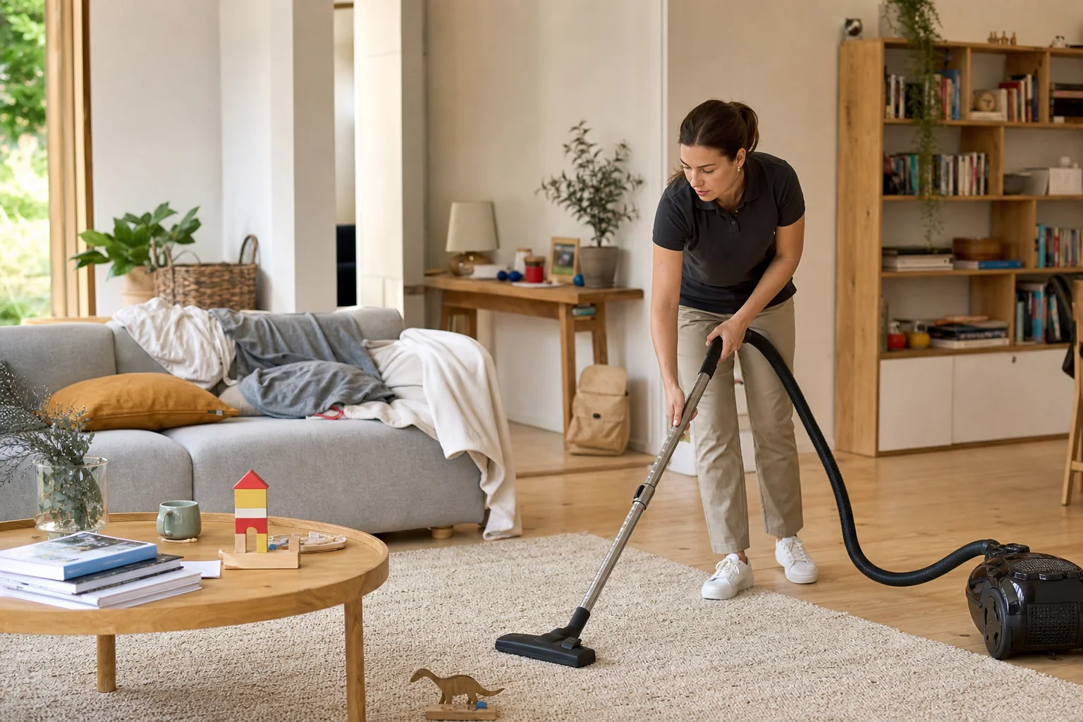 A Cleaner at Door cleaner working in a customer's home