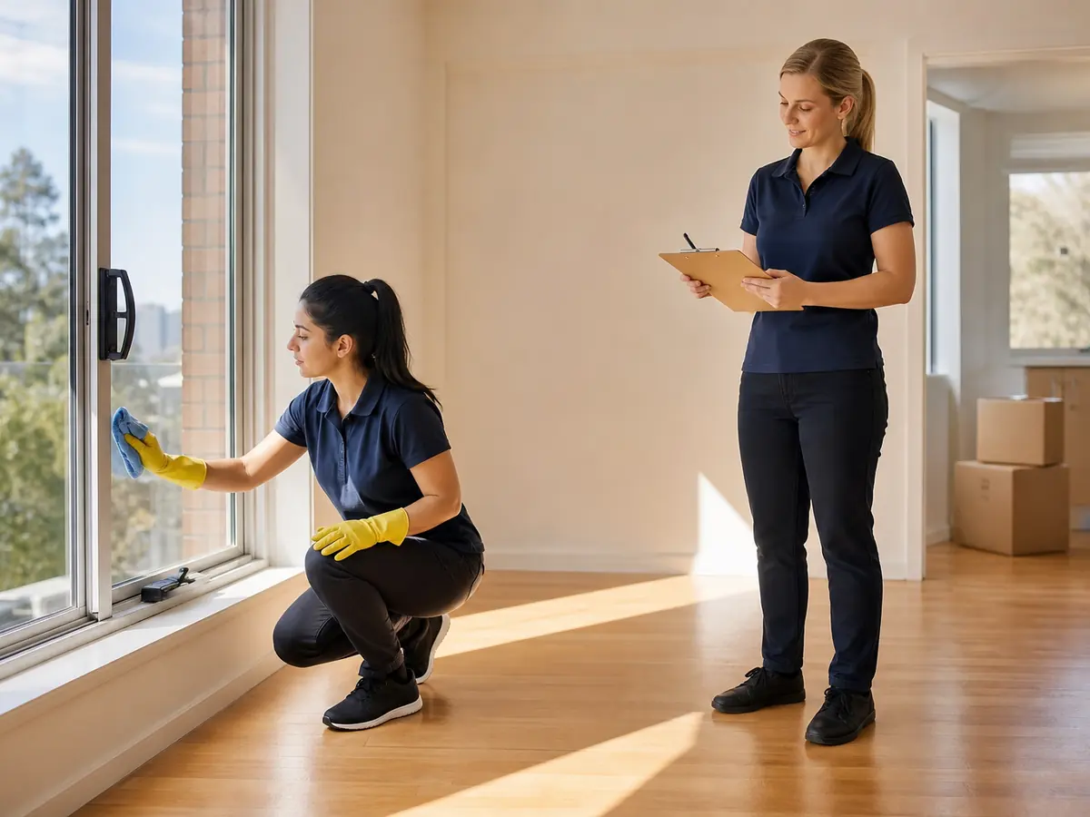 Cleaners completing a final check in an empty rental